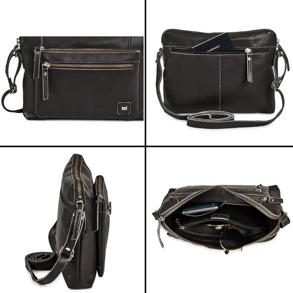 Women Dark Grey Imported Leather Polyester Crossbody Shoulder Crossover Bag - Picture 6 of 6